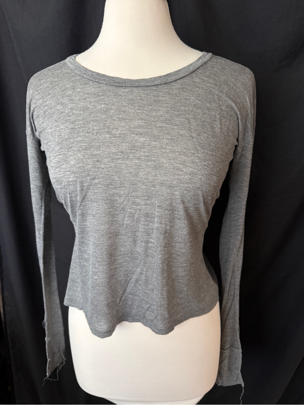 Enza Costa Grey Distressed Long Sleeve Grey Shirt, Size SM